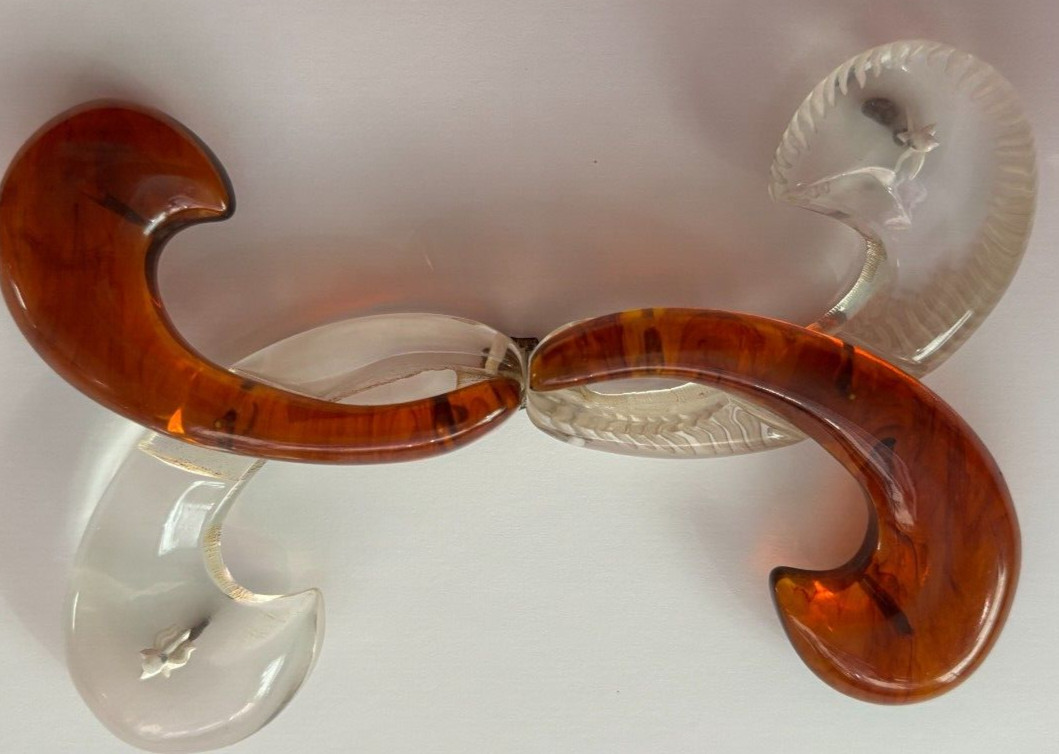 Vtg Antique LUCITE CLEAR AMBER Fleur De Lis BUCKLE TORTOISE SHELL Belt COLLAR