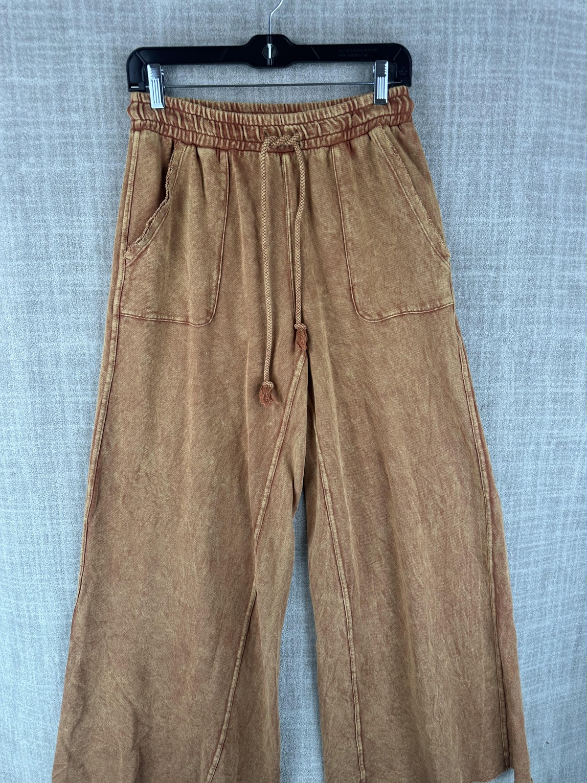 Three Bird Nest Pants Womens S Brown Harem Terry Cotton Pleated Drawstring