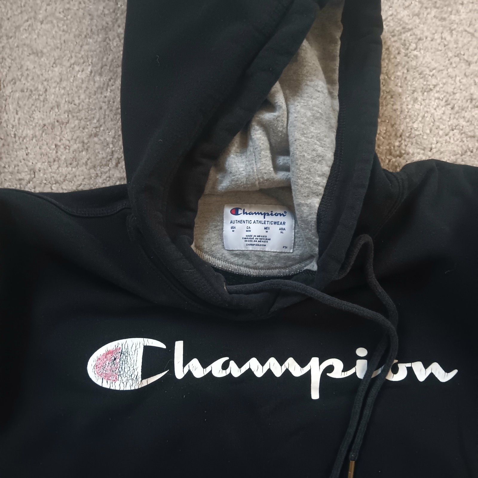 Champion Powerblend GF89H Graphic Fleece Pullover Hoodie – Black MEDIUM