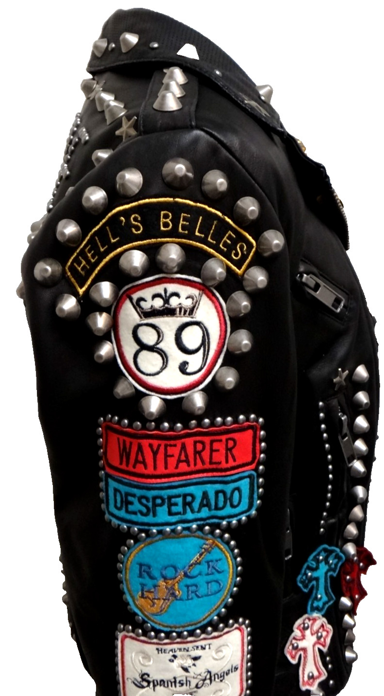 Double D Ranch Angels on Horseback Biker Jacket Embellished Black Leather Size M