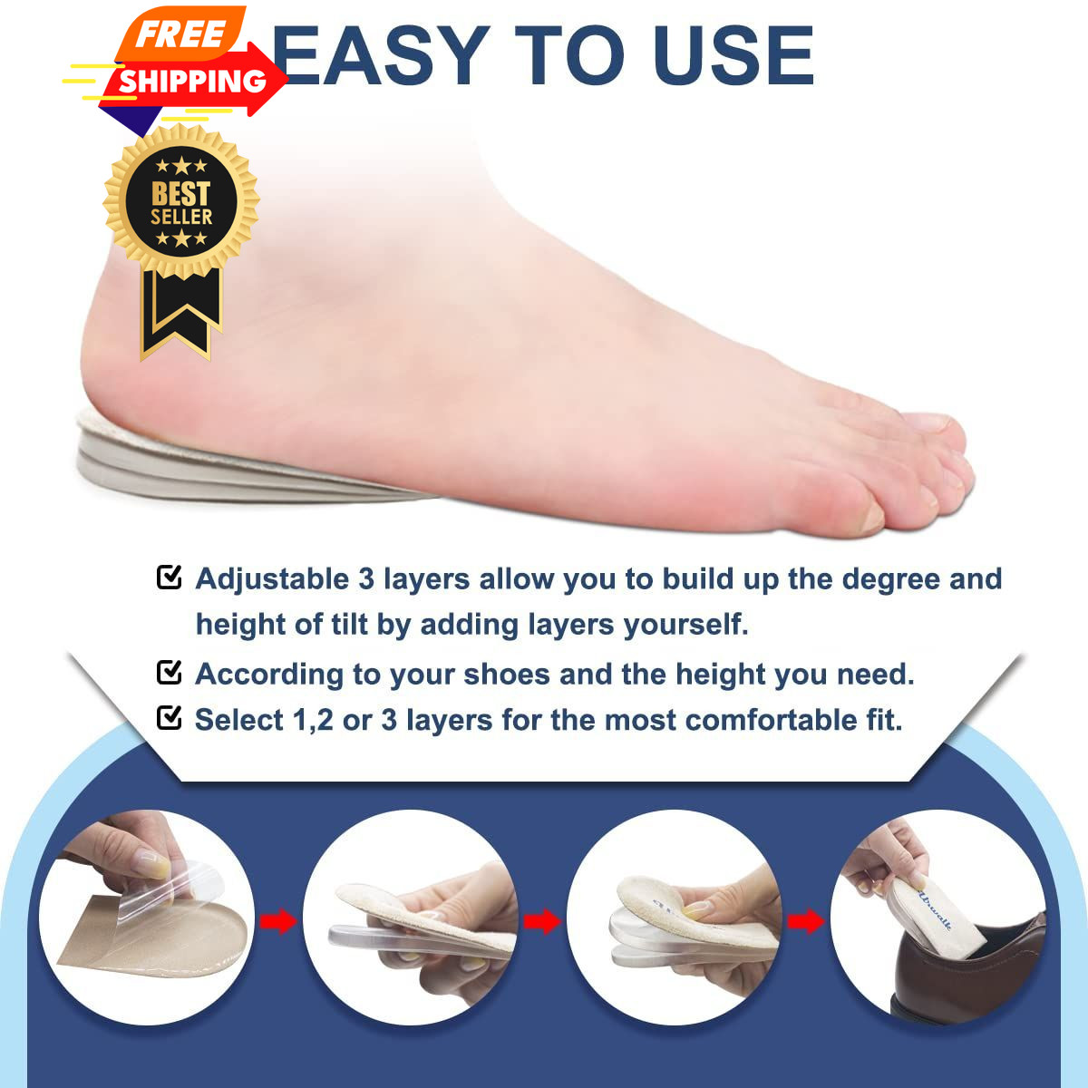 Urwalk 3 Layers Adjustable Supination & Over-Pronation Large, Black – 3 Pairs