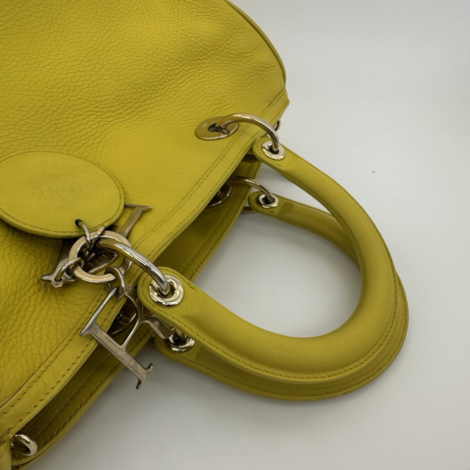Dior Leather Top Handle & Shoulder Bag Lemon yellow leather.