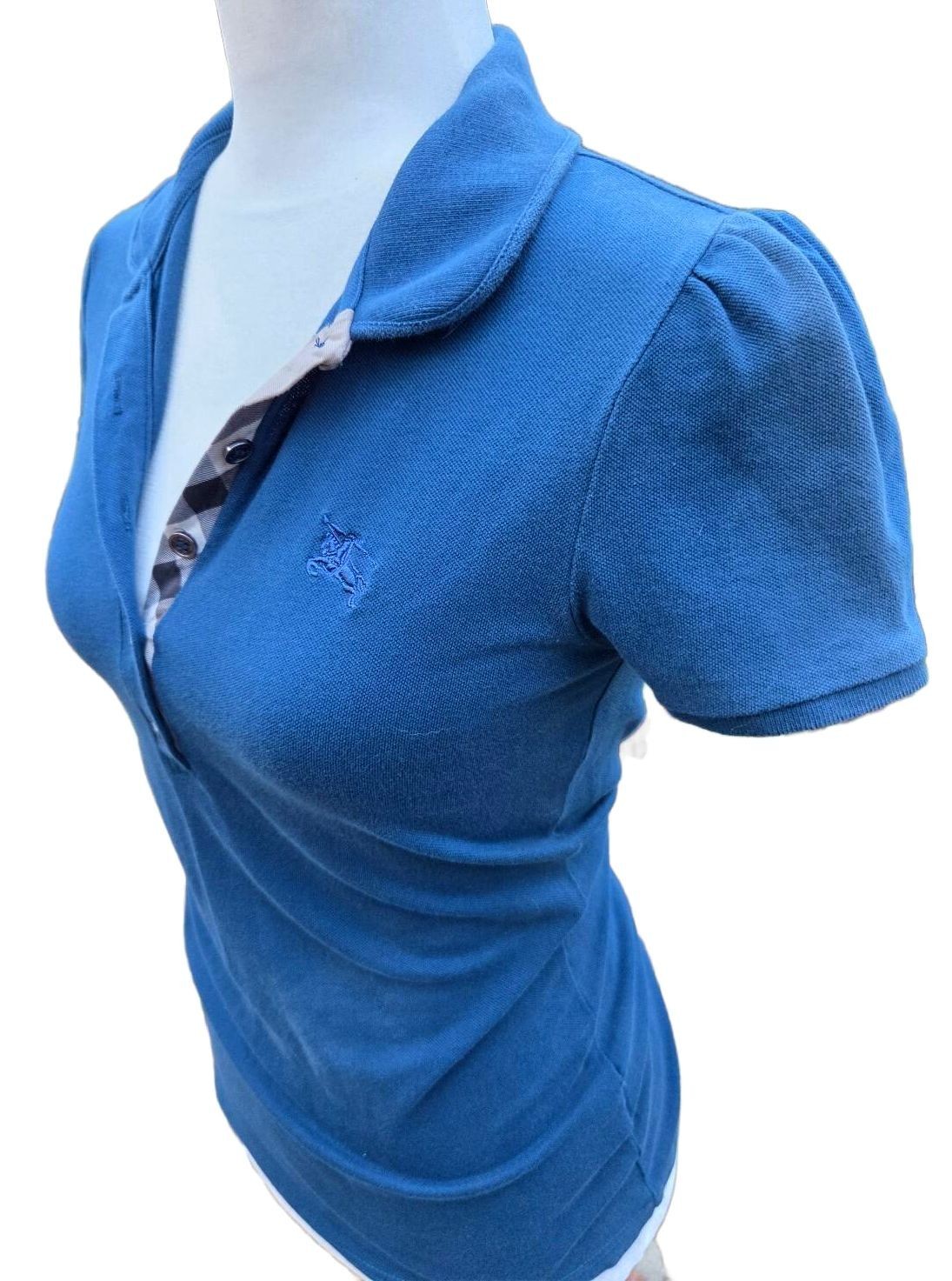 Burberry Brit Blue Nova Check Placket Polo Shirt S Designer Preppy Quiet Luxury