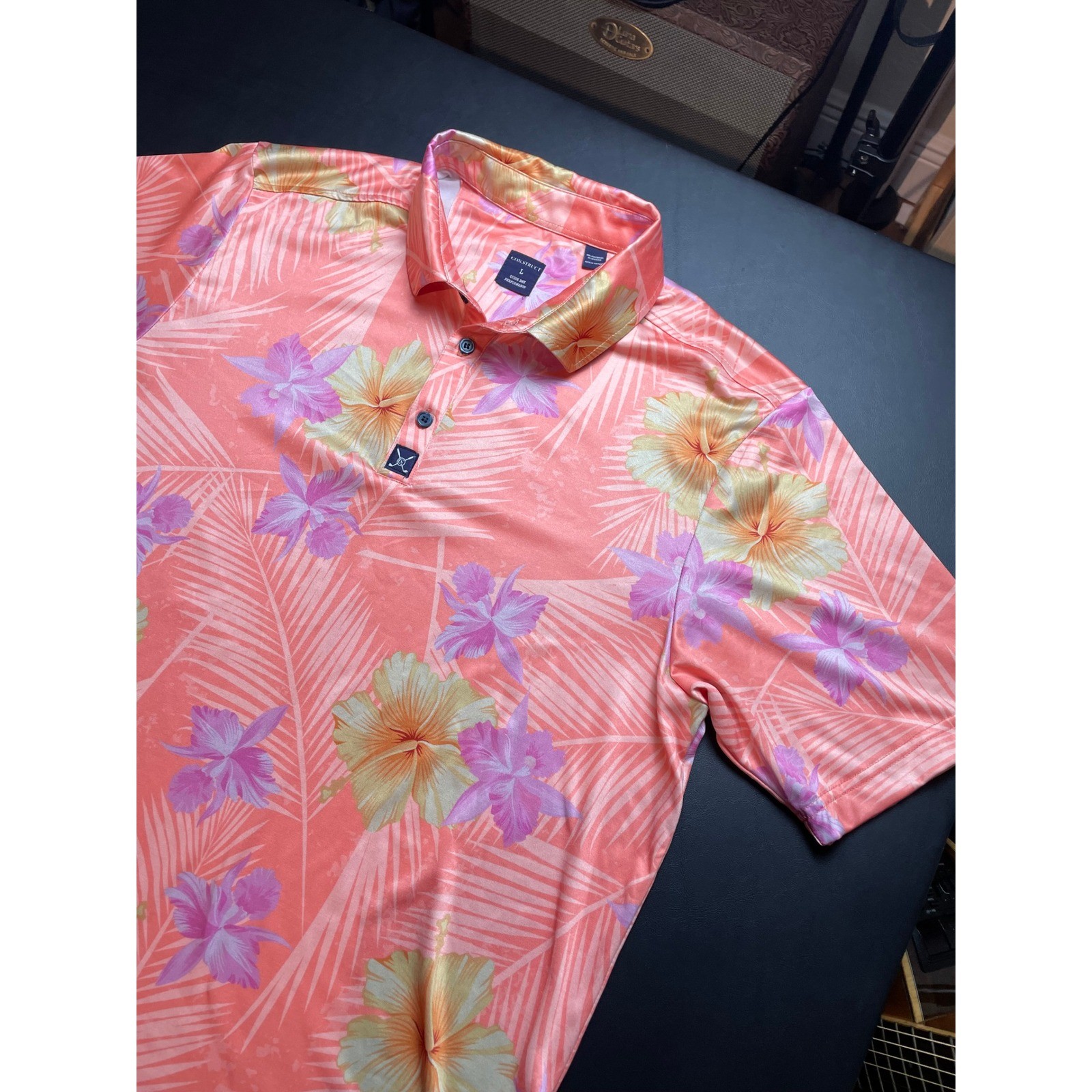 Construct Large Floral Pastel Mens Polo Poly Spandex Blend