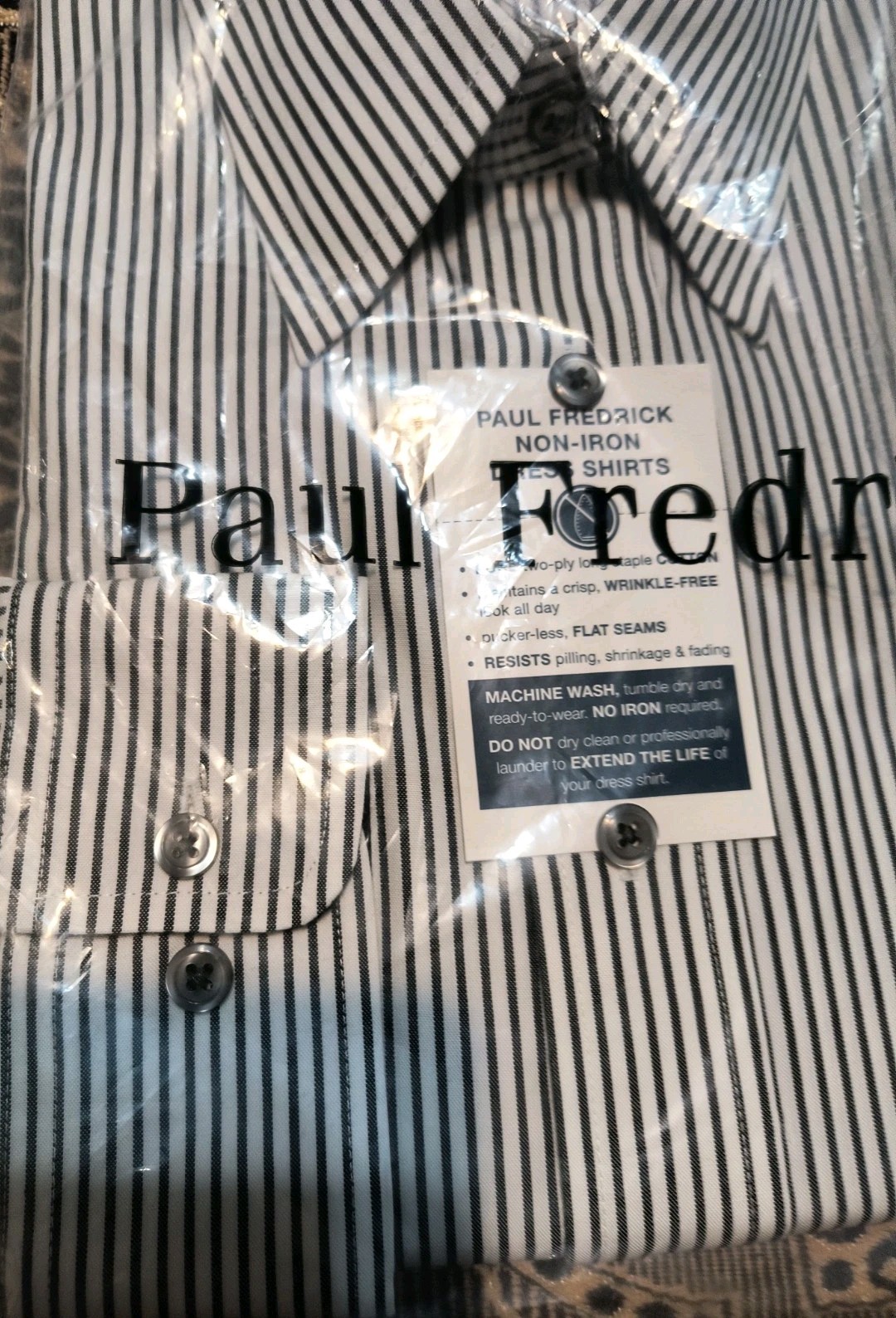Paul Fredrick Men’s Dress Shirt 17.5 35 Striped Non-Iron 2-Ply Cotton Pinpoint