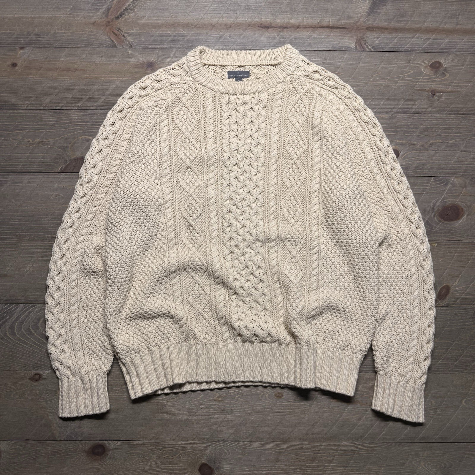LL Bean Signature Fisherman Sweater Mens XL Slim Cotton Cable Knit Crewneck