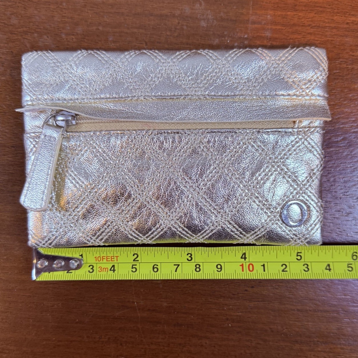 Oroton Quilted Gold Leather Coin Purse Small Zip Key Wallet Pouch Quality