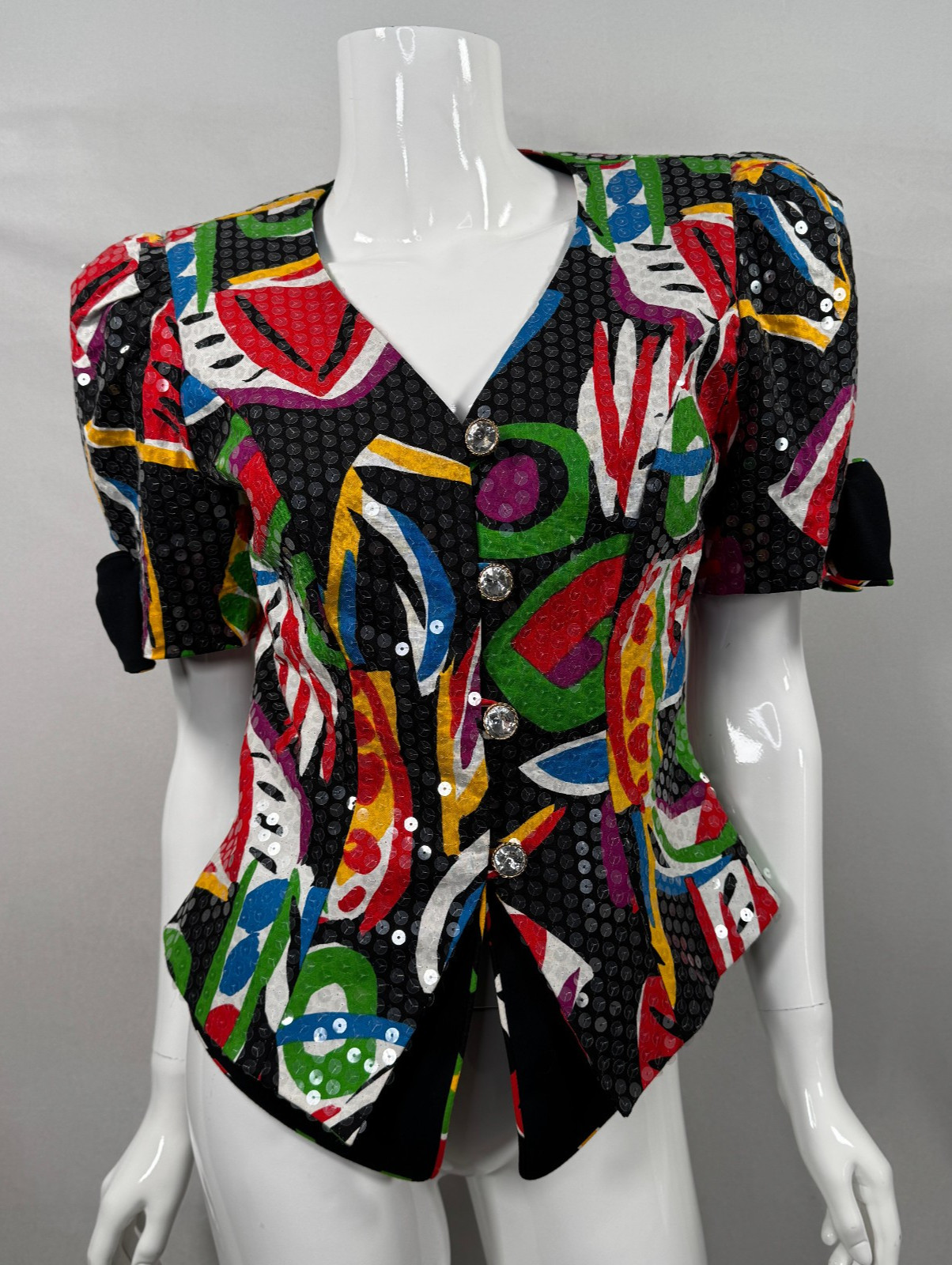Saks Fifth Avenue Colorful Jacket Sequins Buttons 100% Cotton Fashion, Size 6