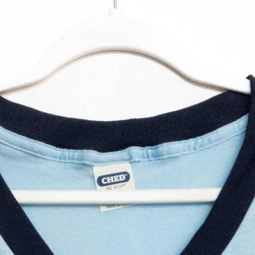 Ched By Anvil Mens Sky Blue Black Polycotton T-Shirt V-Neck One Size Fits All