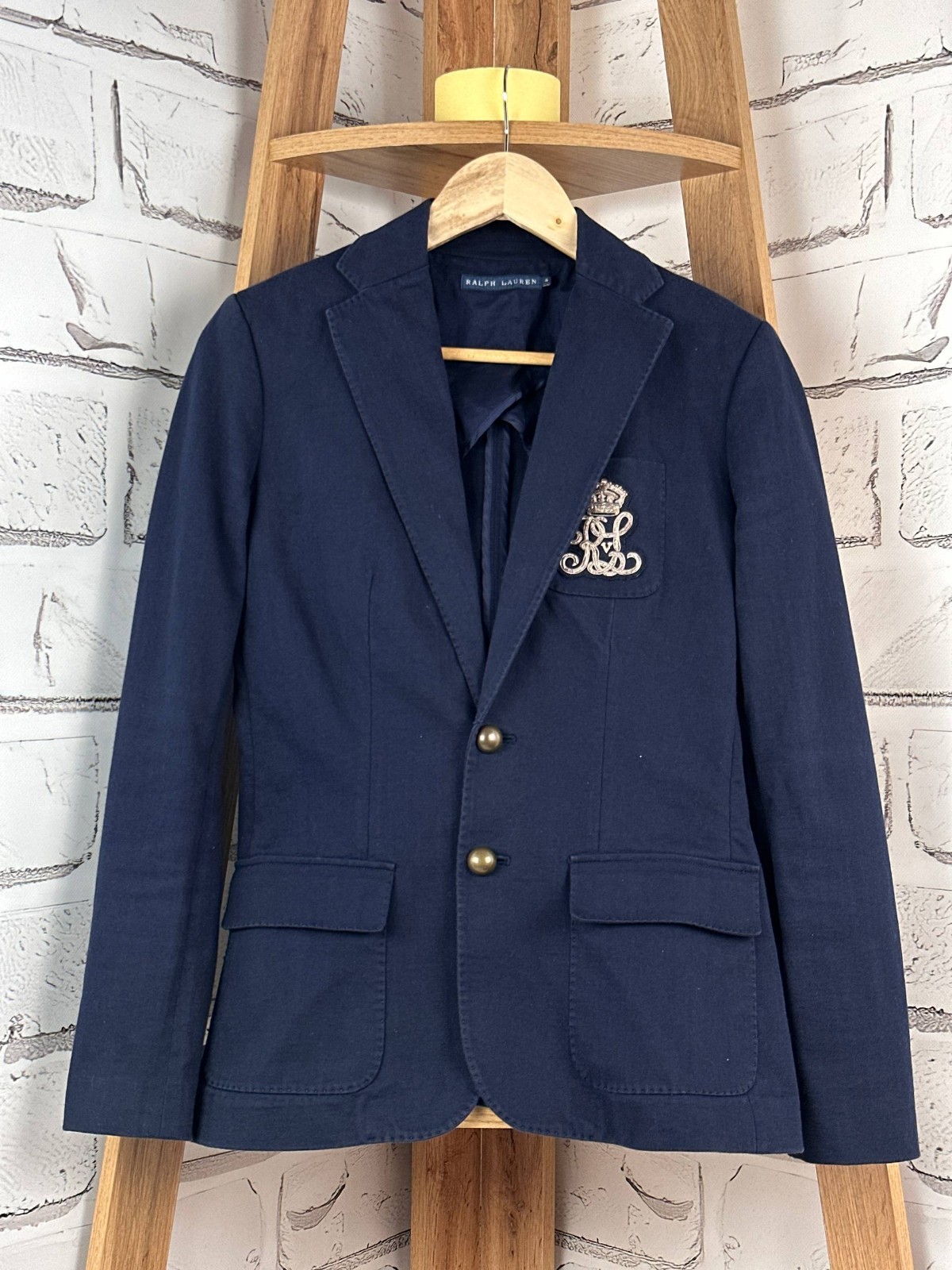 💄Ralph Lauren Navy Blue Stretch Cotton Blazer Jacket Navy SZ 4 (US DUTIES PAID)
