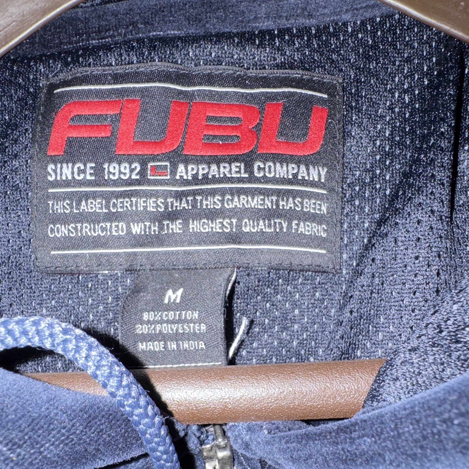 FUBU Men’s Black Velour Full-Zip Hooded Track Jacket w/ Pockets Size M
