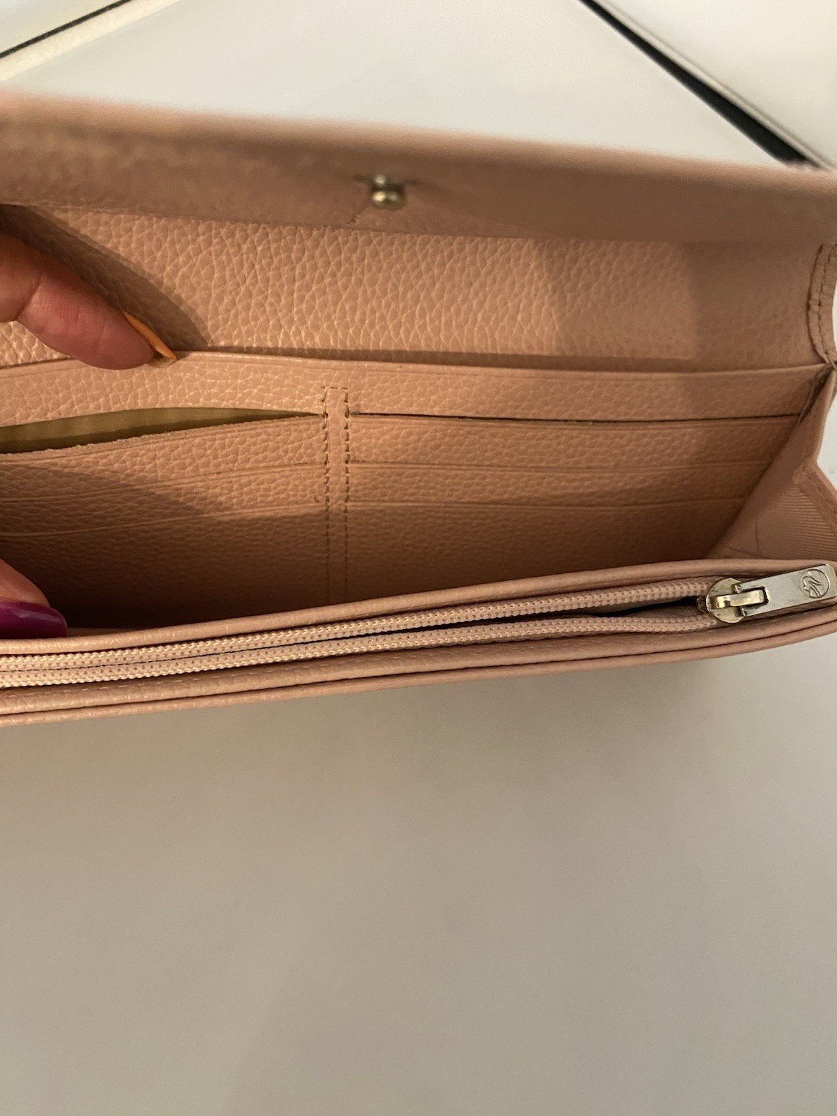 Longchamp Veau Foulonme Continental Leather Long Wallet,Powder Pink
