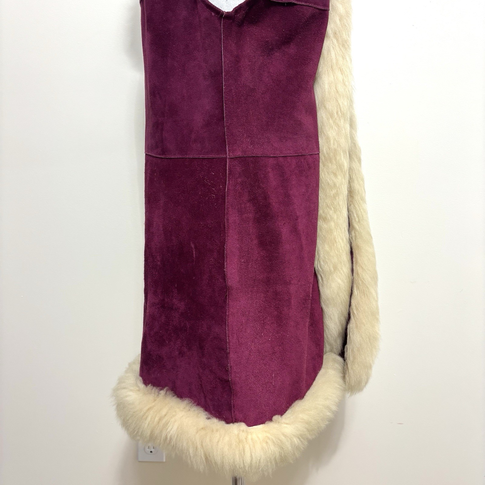 Vtg 60s 70s Penny Lane Burgundy Suede & Lamb Shearling Vest Hippie Afghan Coat S