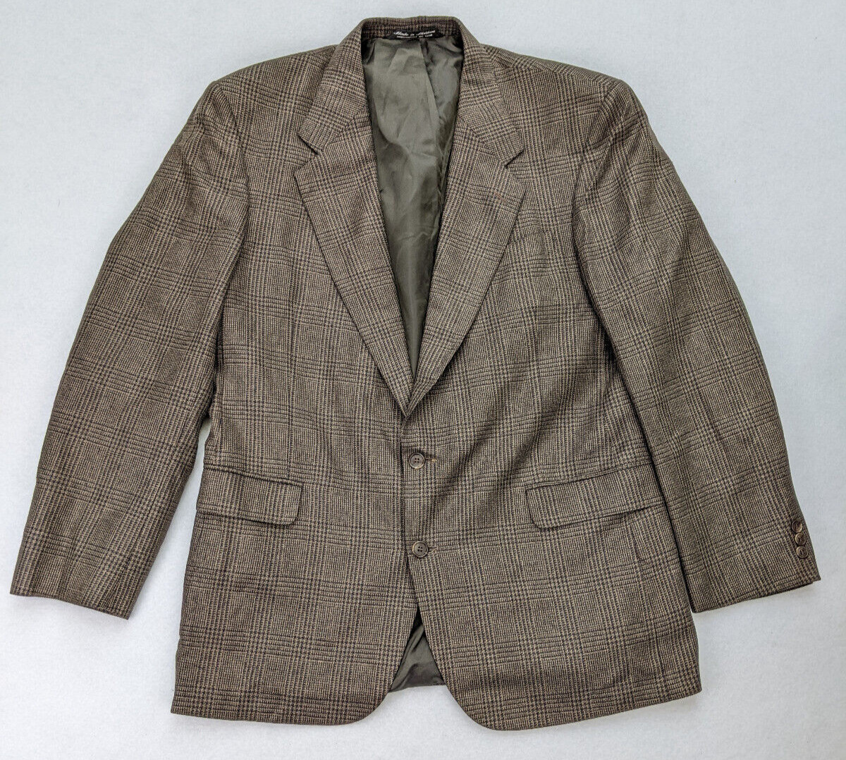 Tailors Row by Deansgate Men’s Blazer Size 43L Brown Plaid Silk Wool Blend
