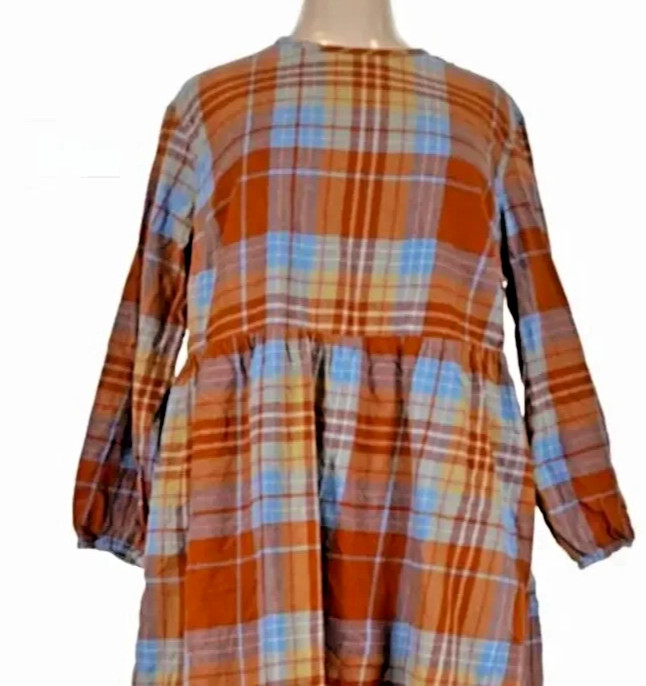 Lucy & Yak Maeve Midi Dress – Rust Terracotta Blue Plaid UK 20