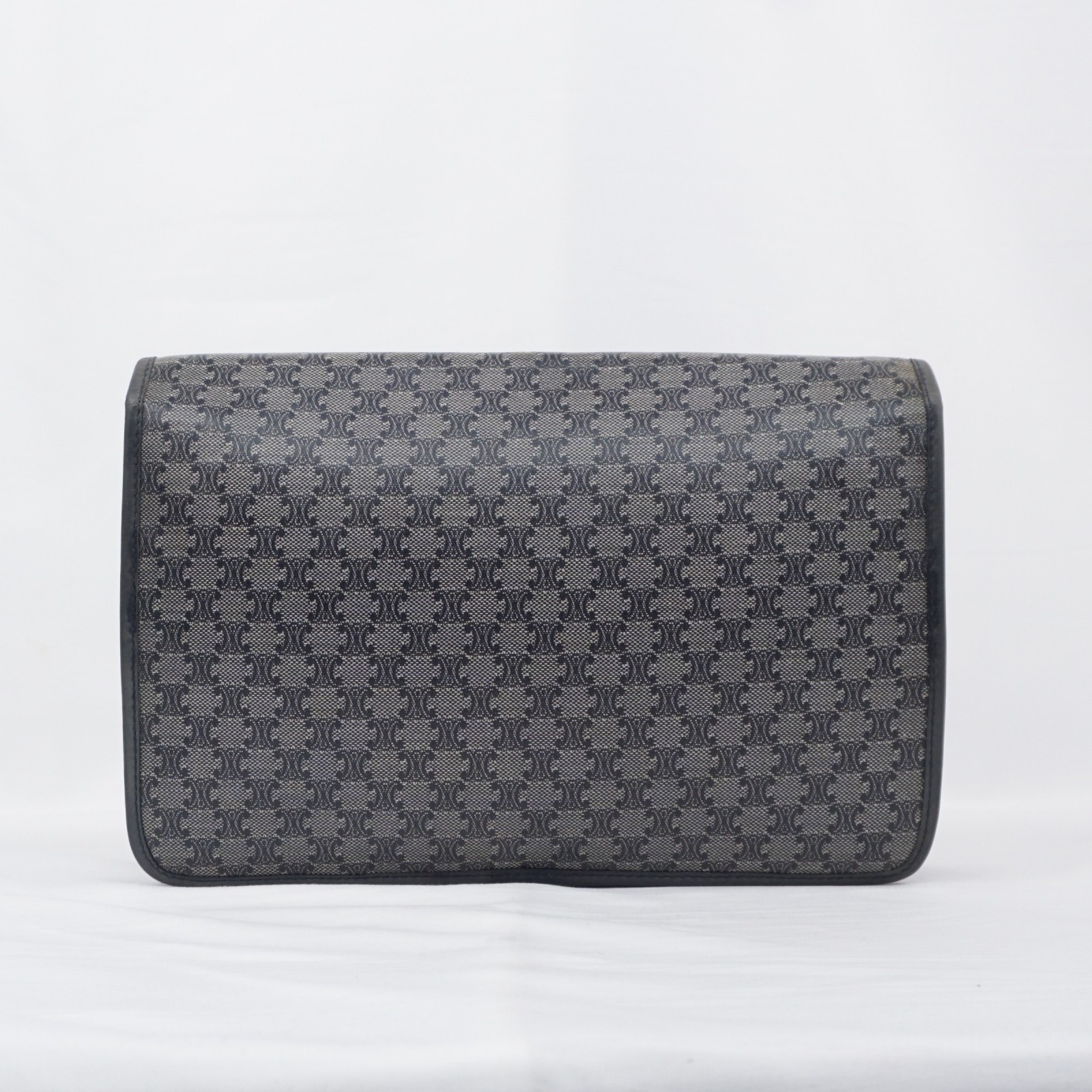 CELINE Macadam Clutch Bag PVC Leather Dark Navy Black Vintage Old Celine Auth
