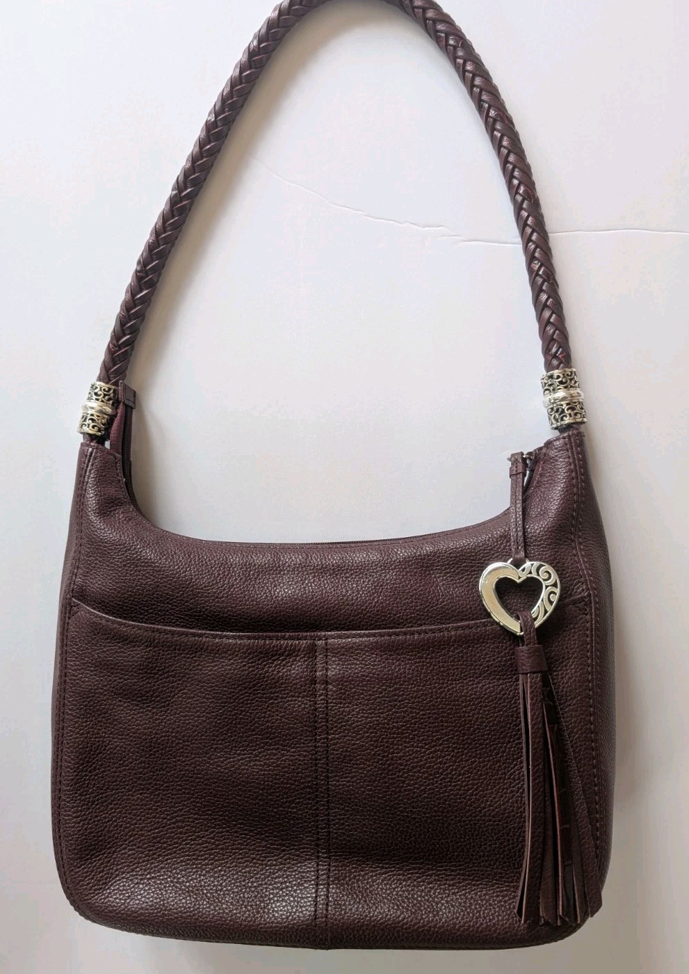 Brighton Barbados Chianti Burgundy Zip Top Hobo Shoulder Bag with Braided Strap
