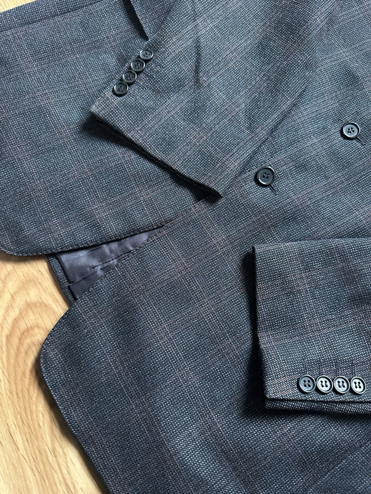 CANALI Italy Pure Virgin Wool Blazer 54 44 R Navy Charcoal Micro Check Bemberg