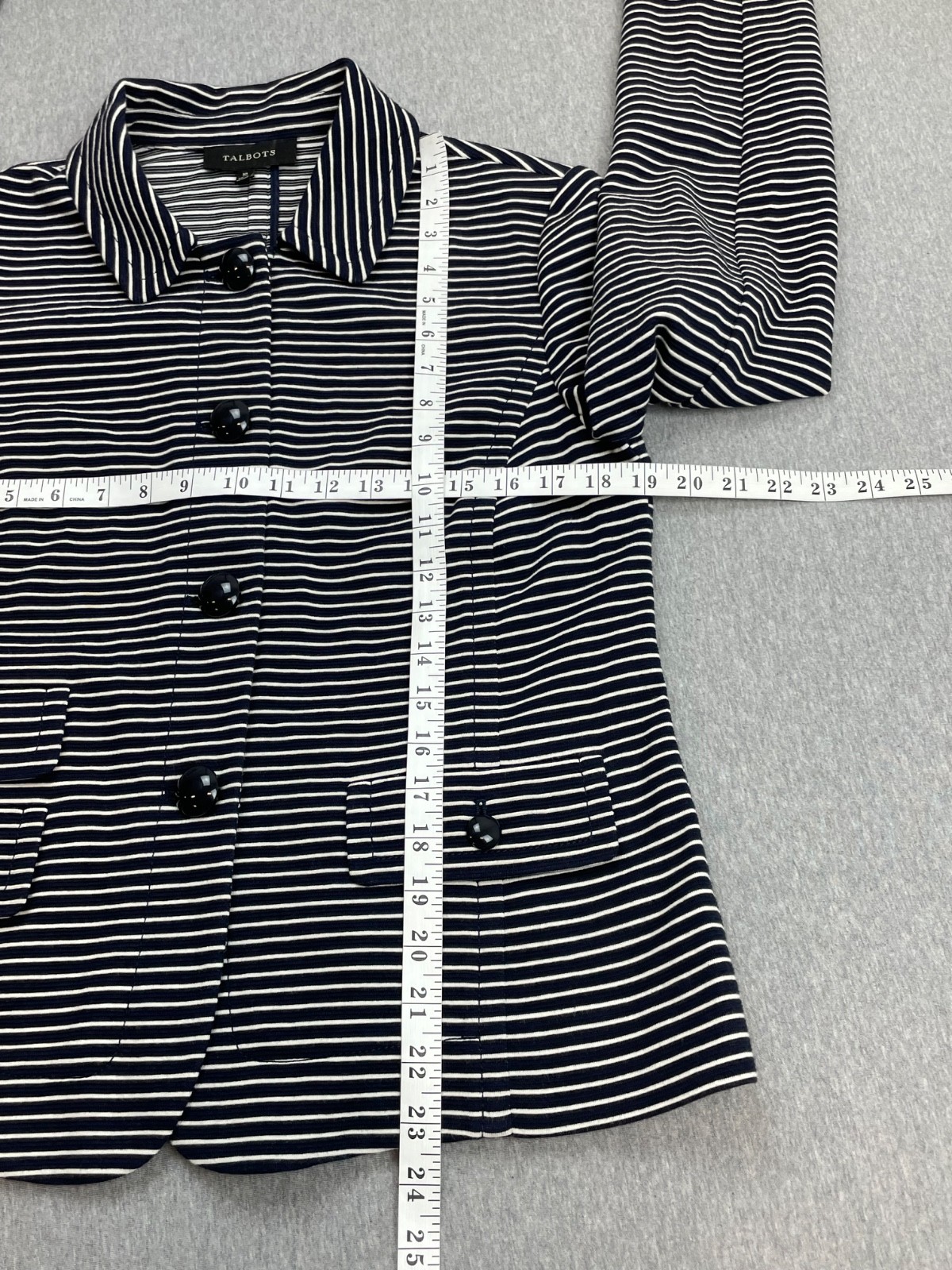 Talbots Jacket Womens 10 Black White Stripped Cotton Blend Stretch Knit Fabric