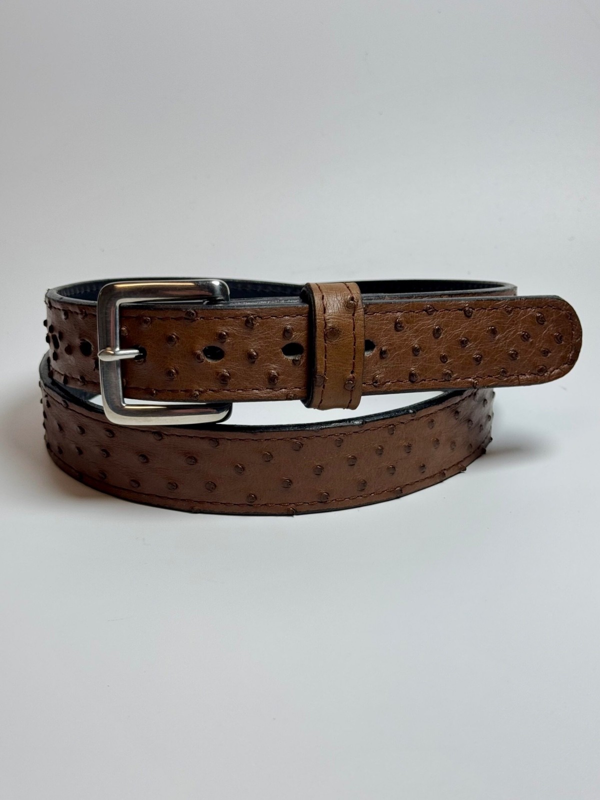 BROWN OSTRICH LEATHER BELT – HANDMADE EXOTIC FULL GRAIN BELT (USA MADE)