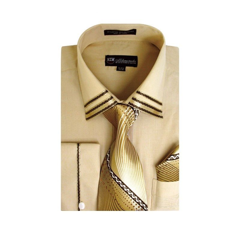 Fortino Landi Men’s French Cuff Dress Shirt with Tie and Handkerchief SG28