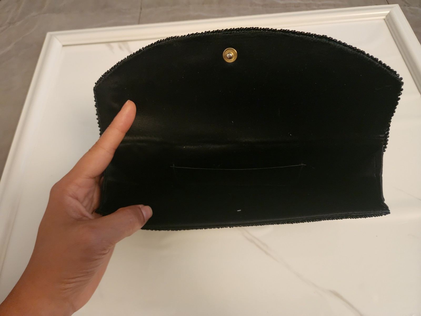 Vintage Black Floral Beaded Clutch, Snap Closure, Gold Hardware, Rectangle