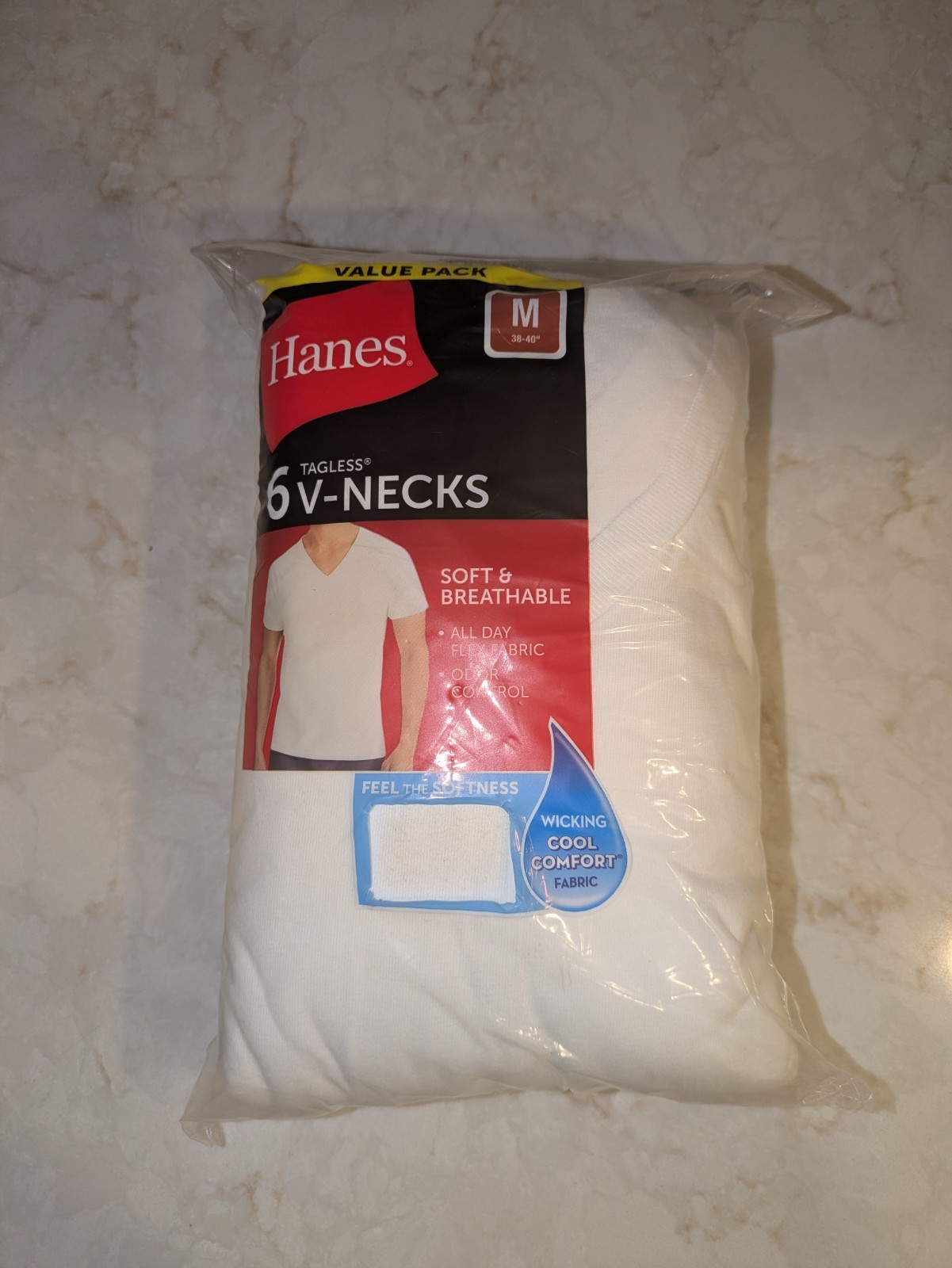 New Hanes 100% Cotton Men’s Tagless V Necks, Medium (6-pack)