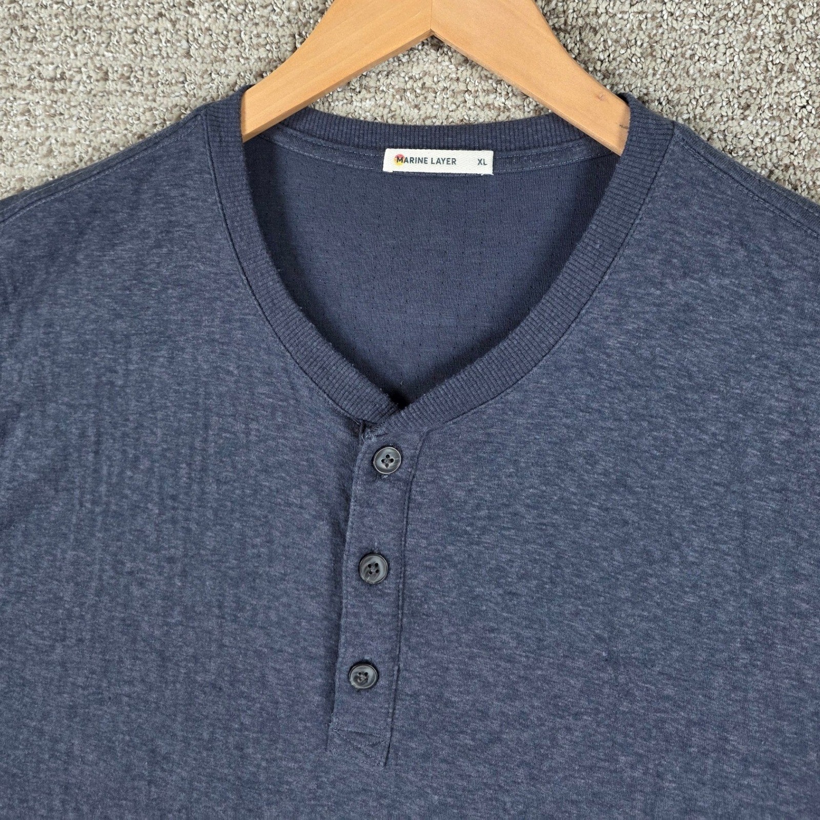 Marine Layer Pacific Stretch Henley Mens XL Blue Long Sleeve Shirt Pullover