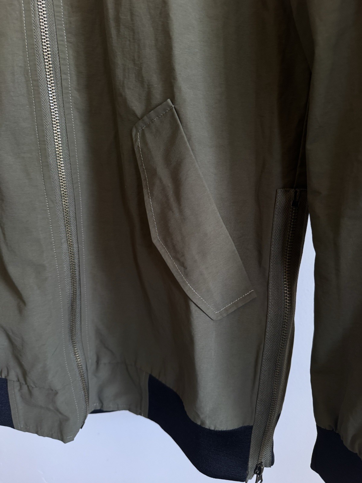 Gianni Bini GB Olive Green Ruched Ruffle Sleeve Full Zip Bomber Jacket