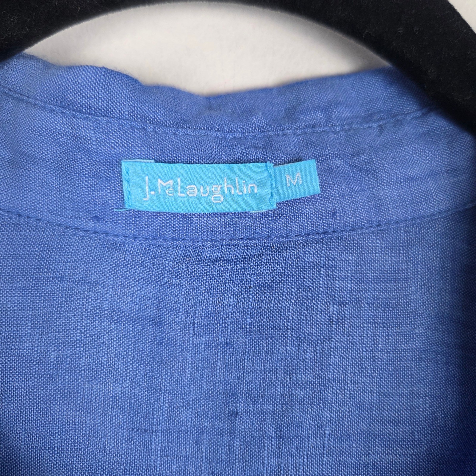 J. McLaughlin Blue Linen Popover Fallon Collared Tunic M Coastal Beach Relaxed