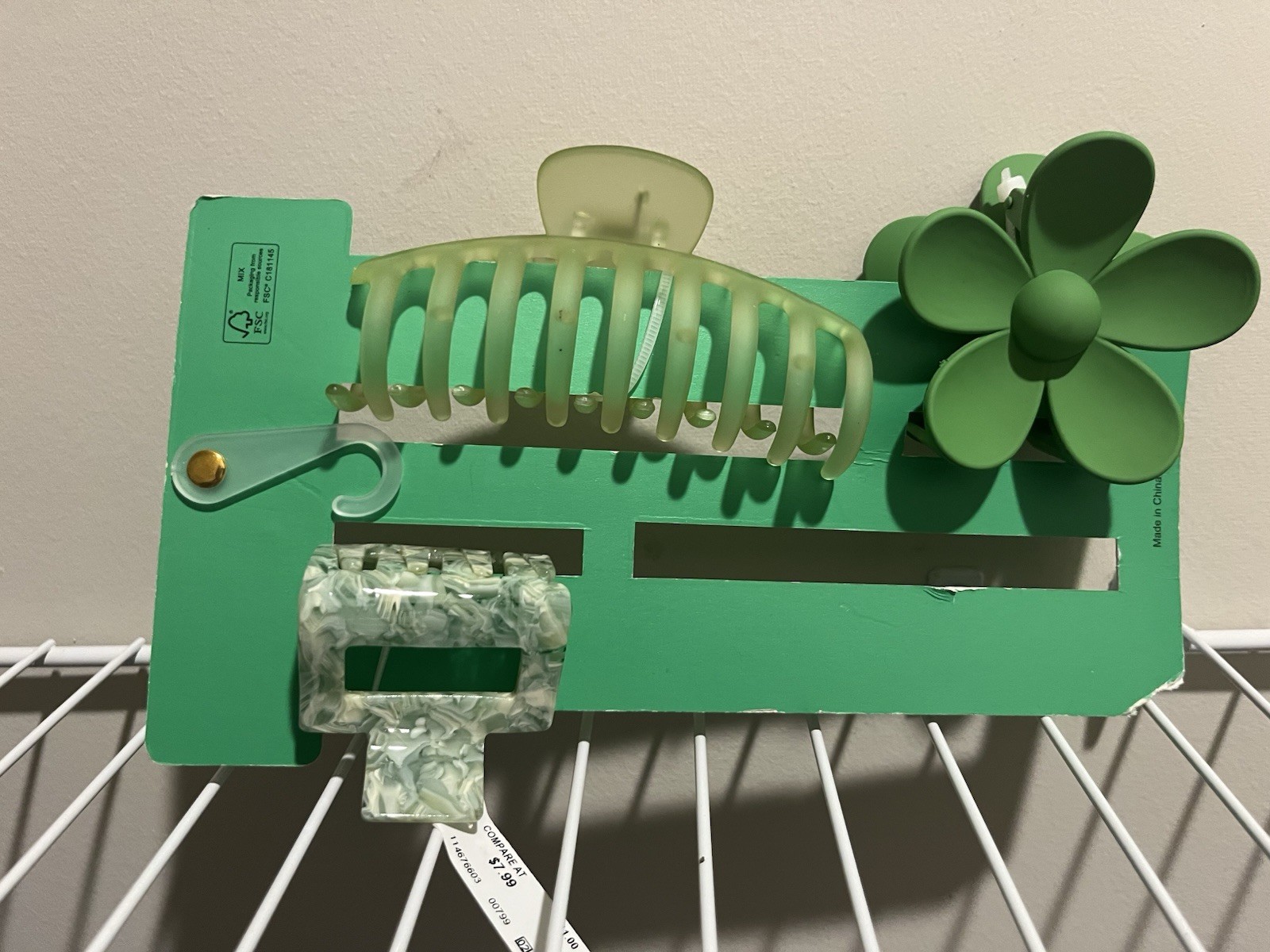 Primark Green Marbled Hair Clip Set 2pc Claw & Flower Grip Plastic FST55