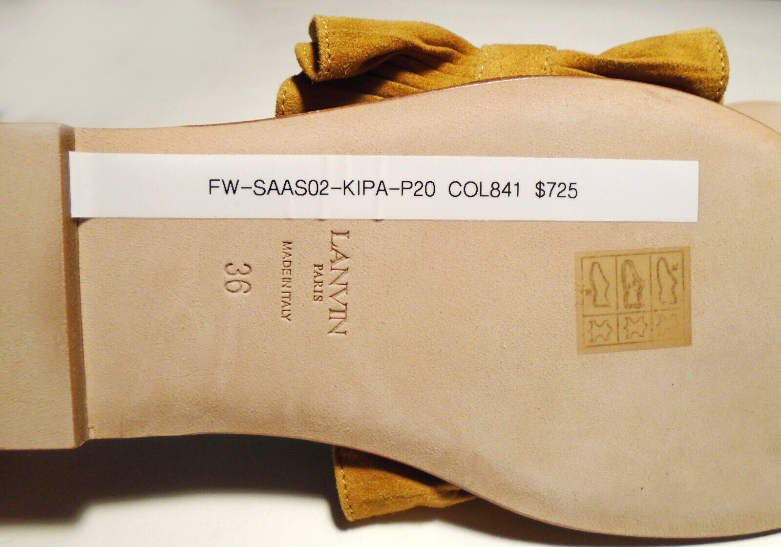 $725 NWT NEW Kipa LANVIN SLIDES/Mules/SHOES Tan SUEDE RUFFLE/Bow Size 36/5.5 US