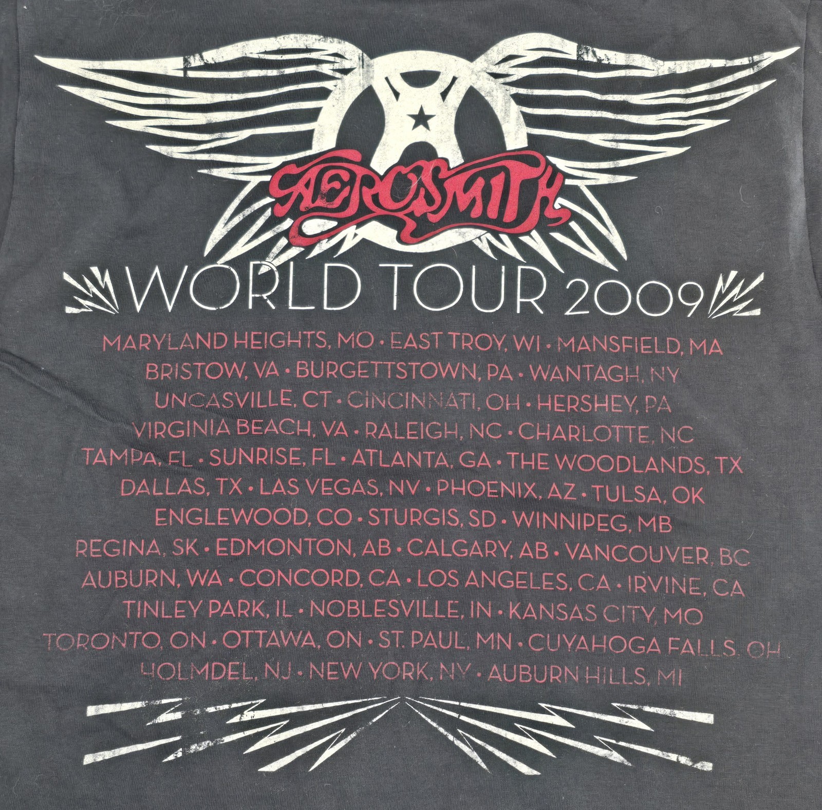 Aerosmith 2009 World Tour Concert T-Shirt Adult Size Medium (M)