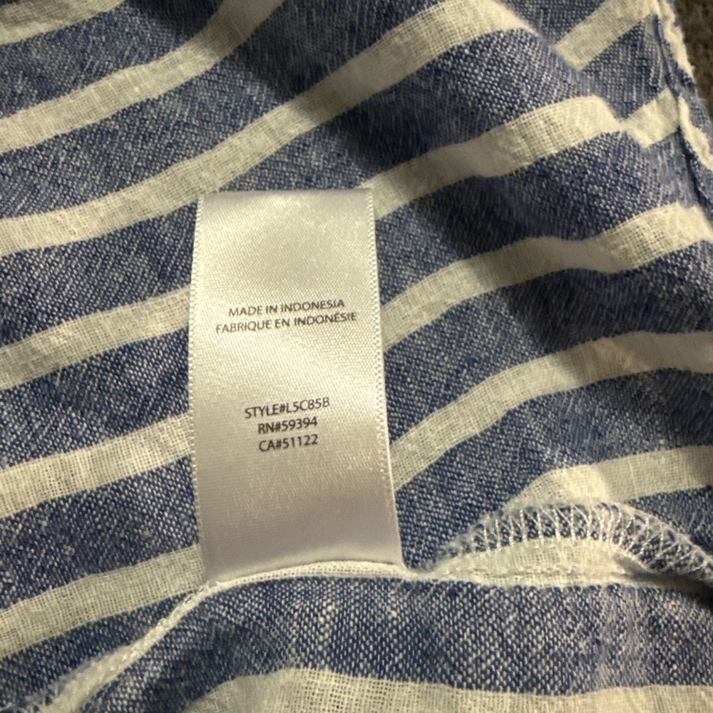 Beachlunchlounge Blue White Striped Linen Off Shoulder Top XL 👚