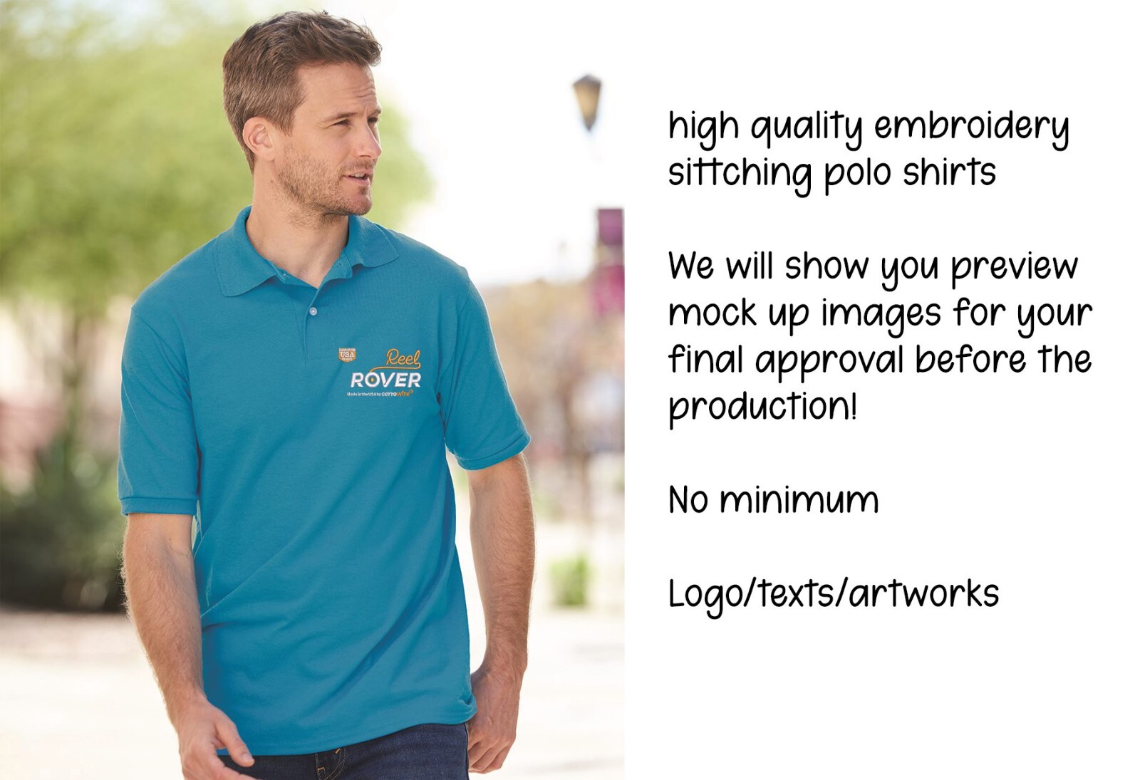 Ink Stitch Design Your Own Custom Logo Texts Stitching Men Jersey Polo Shirts