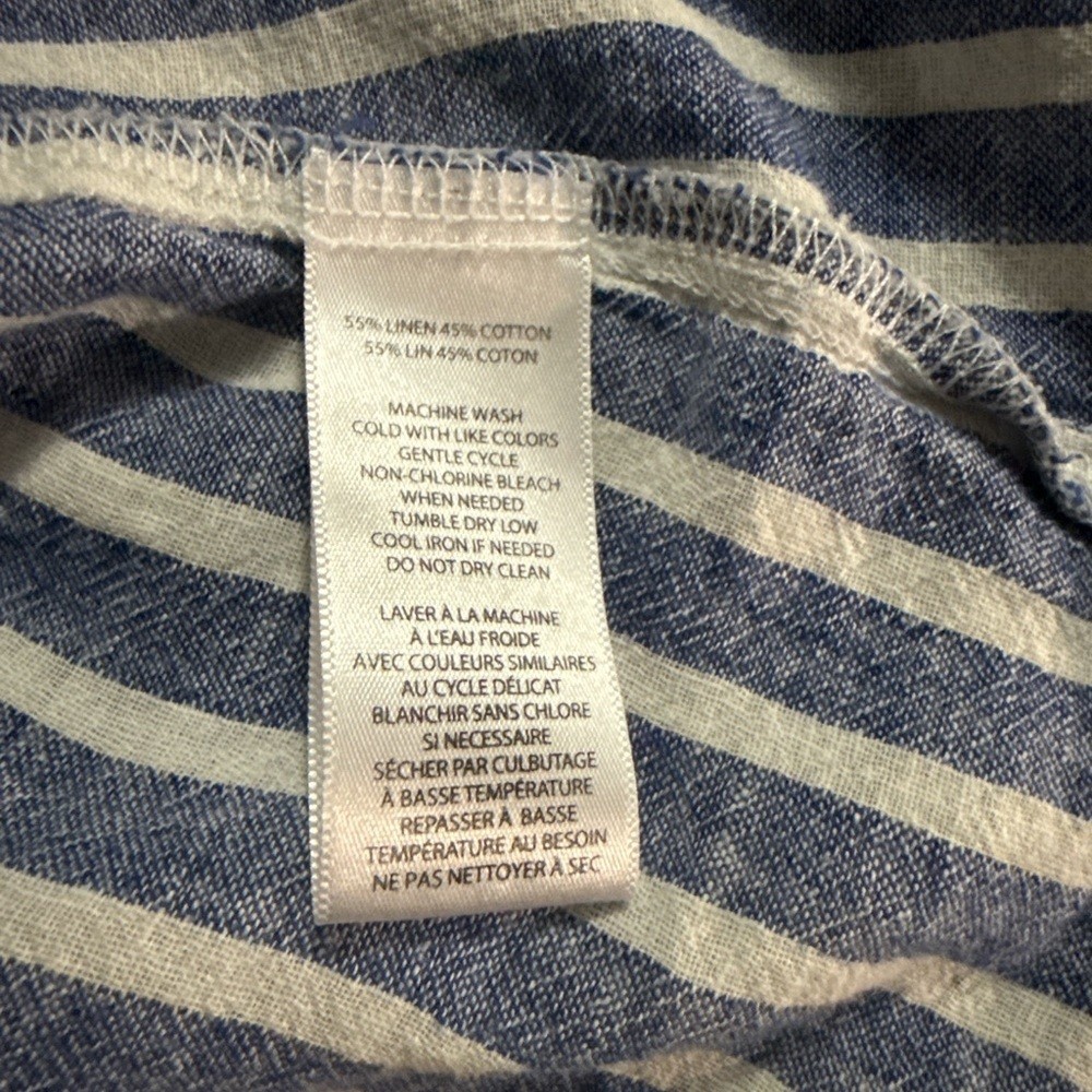 Beachlunchlounge Blue White Striped Linen Off Shoulder Top XL 👚