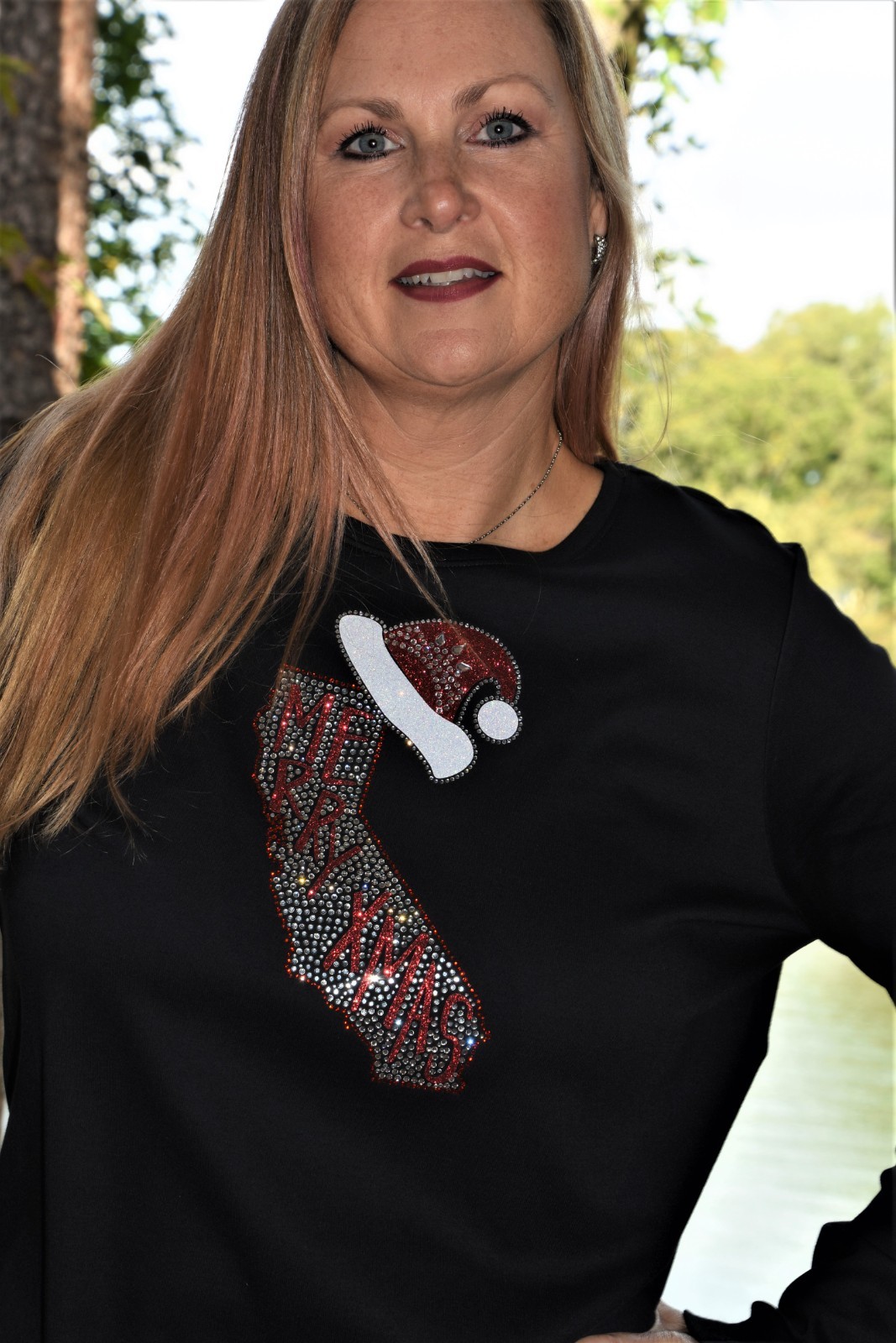 California Christmas rhinestone glitter shirt XS S M L XL XXL 1X 2X 3X 4X 5X