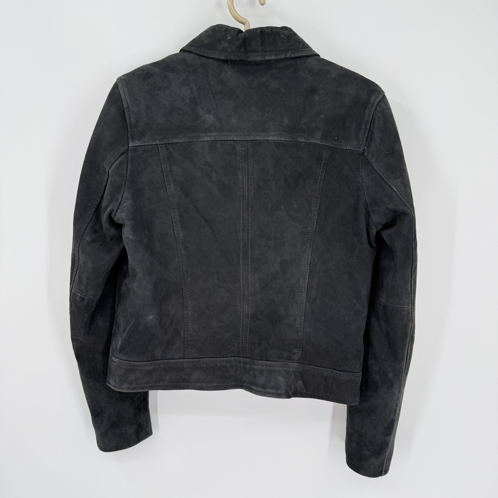 Mint Velvet 100% Suede Leather Western Jacket zipper Charcoal Biker EU 36 US 4