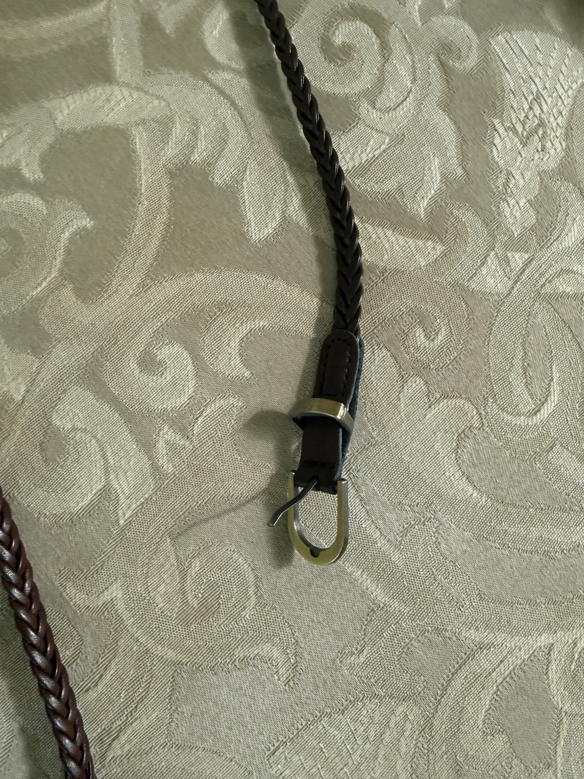 Handmade Brown Braided Leather Slip belt Size M Unisex Snap Hook