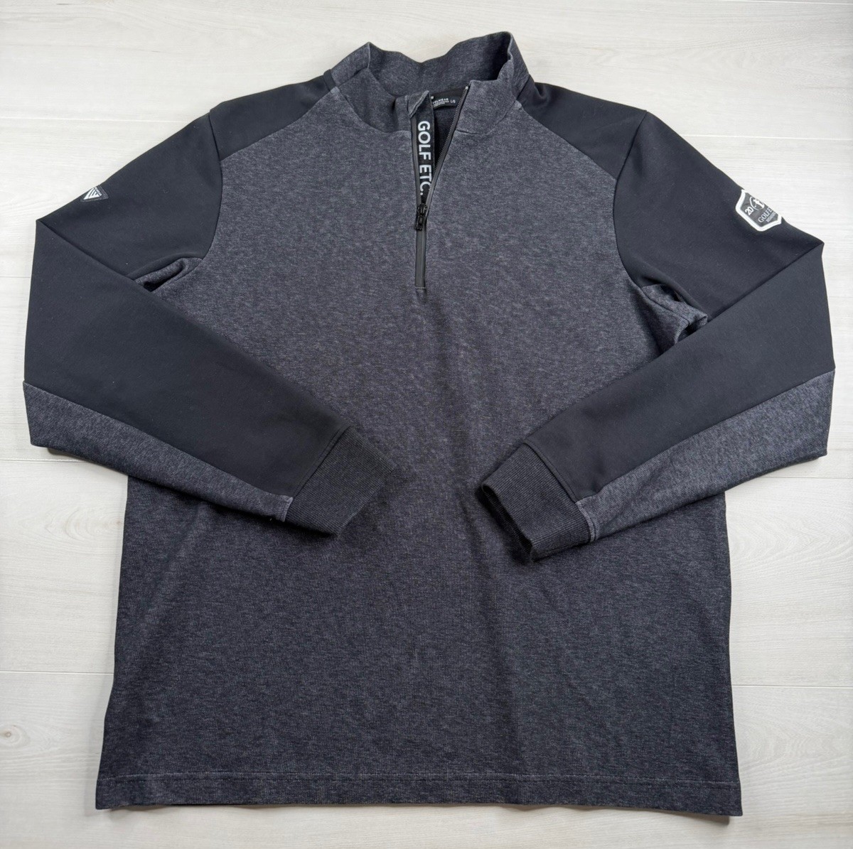 Levelwear Golf Pullover Black Gray 1/4 Zip Tech Sweater Performance Stretch L