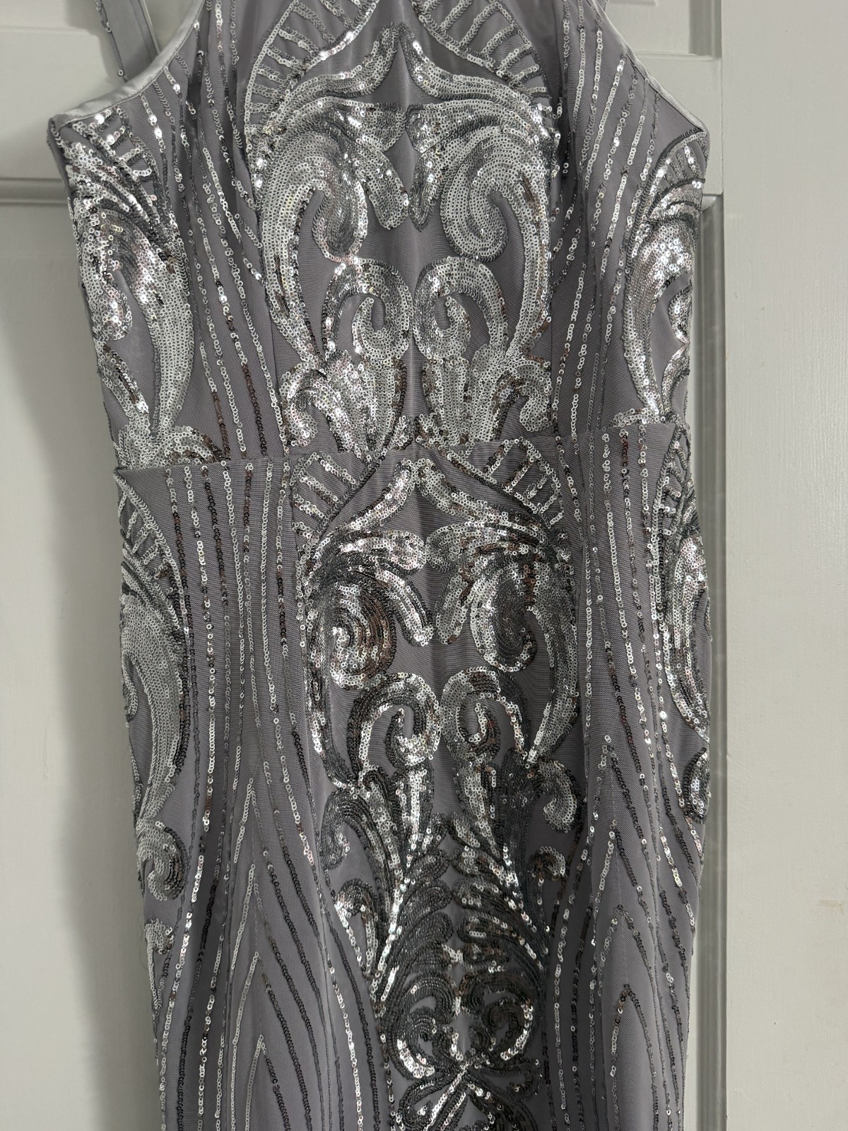 Brand New (NWT) Silver Sequin Formal Gown Floor Length Halter Neck, Size 8