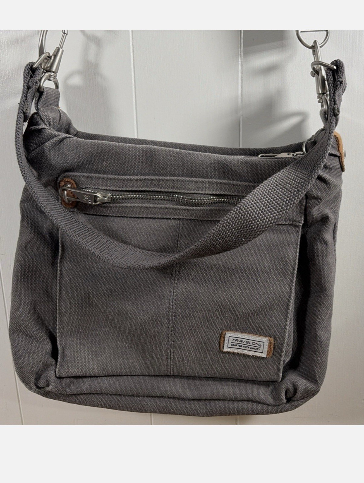 Travelon Gray Shoulder Bag Zip Closure Shoulder Strap Pockets Zipper Accent