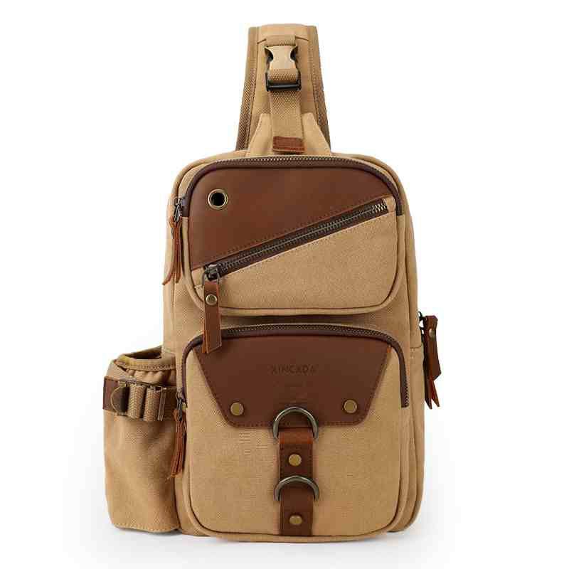 Vintage Canvas Genuine Leather Chest Sling Bag Crossbody Shoulder Backpack
