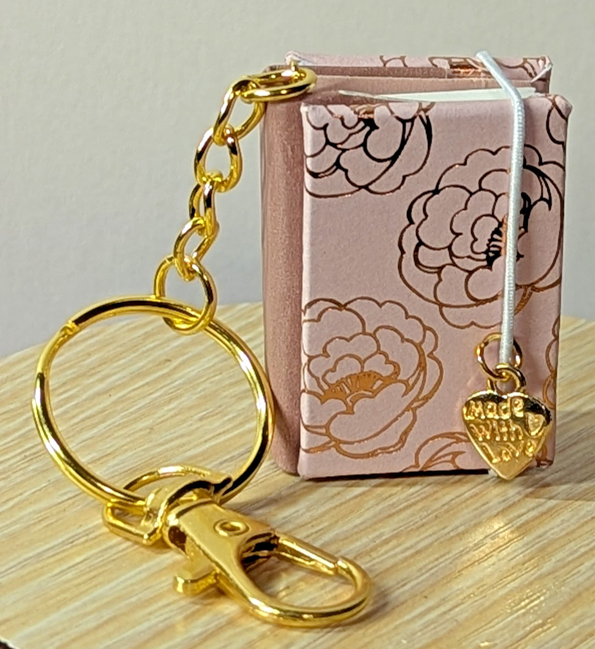 Handmade Pink Floral Mini Journal Keychain | One-of-a-Kind