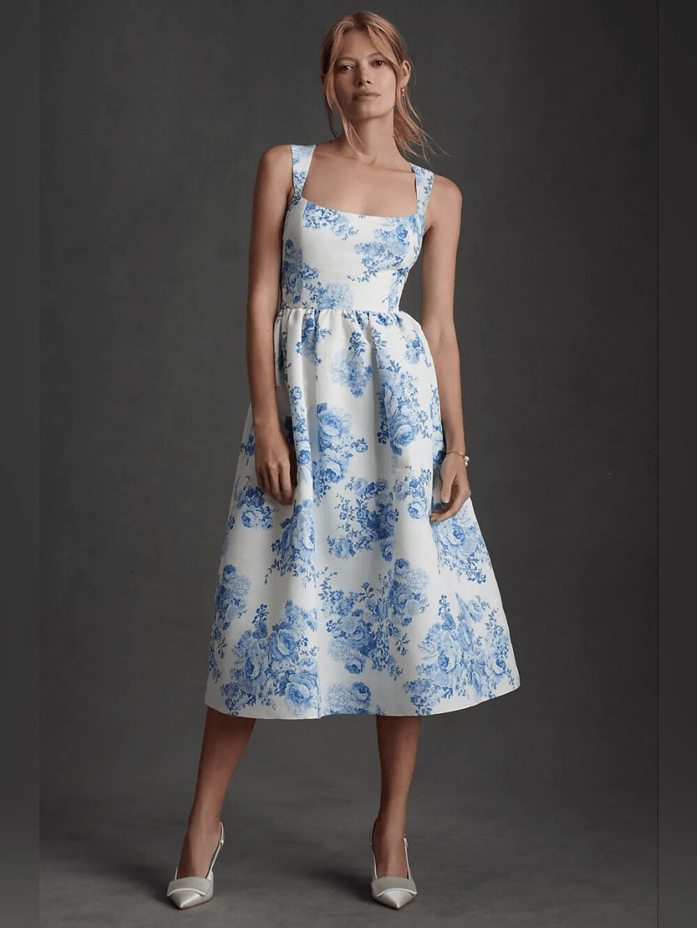 Sachin & Babi Blaine Blue Taffeta Square-Neck Midi Dress Size 6