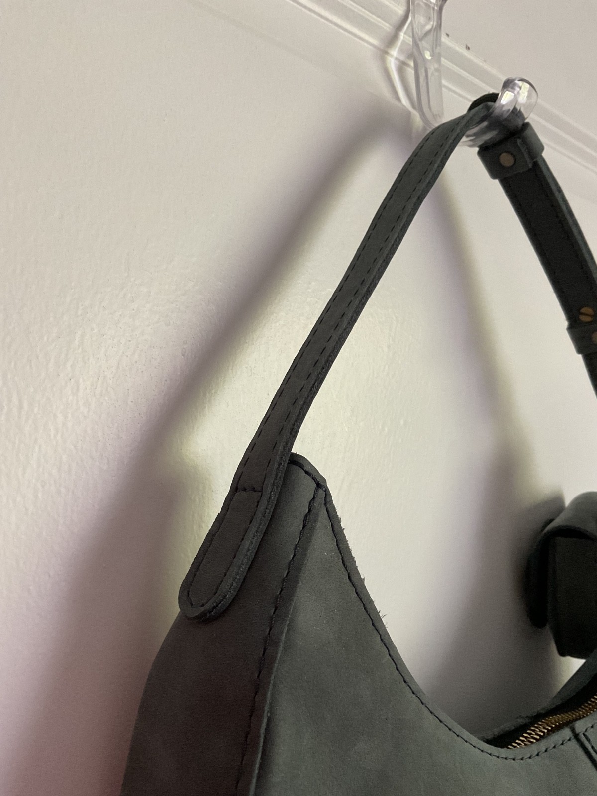 Portland Leather Suede Shoulder Bag/Petunia Pouch, Storm Gray, Classic Size