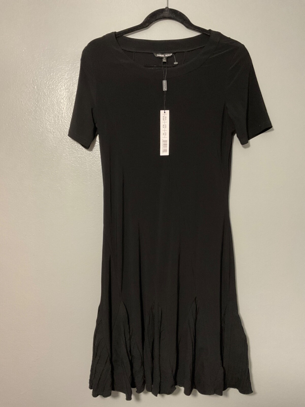 SAMUEL DONG XS Black Ruffled Silky Jersey Hanky Hem Sleeveless Dress NWT