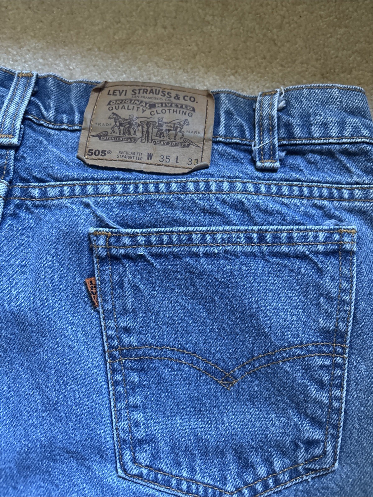 Vintage 90s Levi’s 505 Orange Tab Jeans 35×33, Regular Fit, Straight Leg, Blue