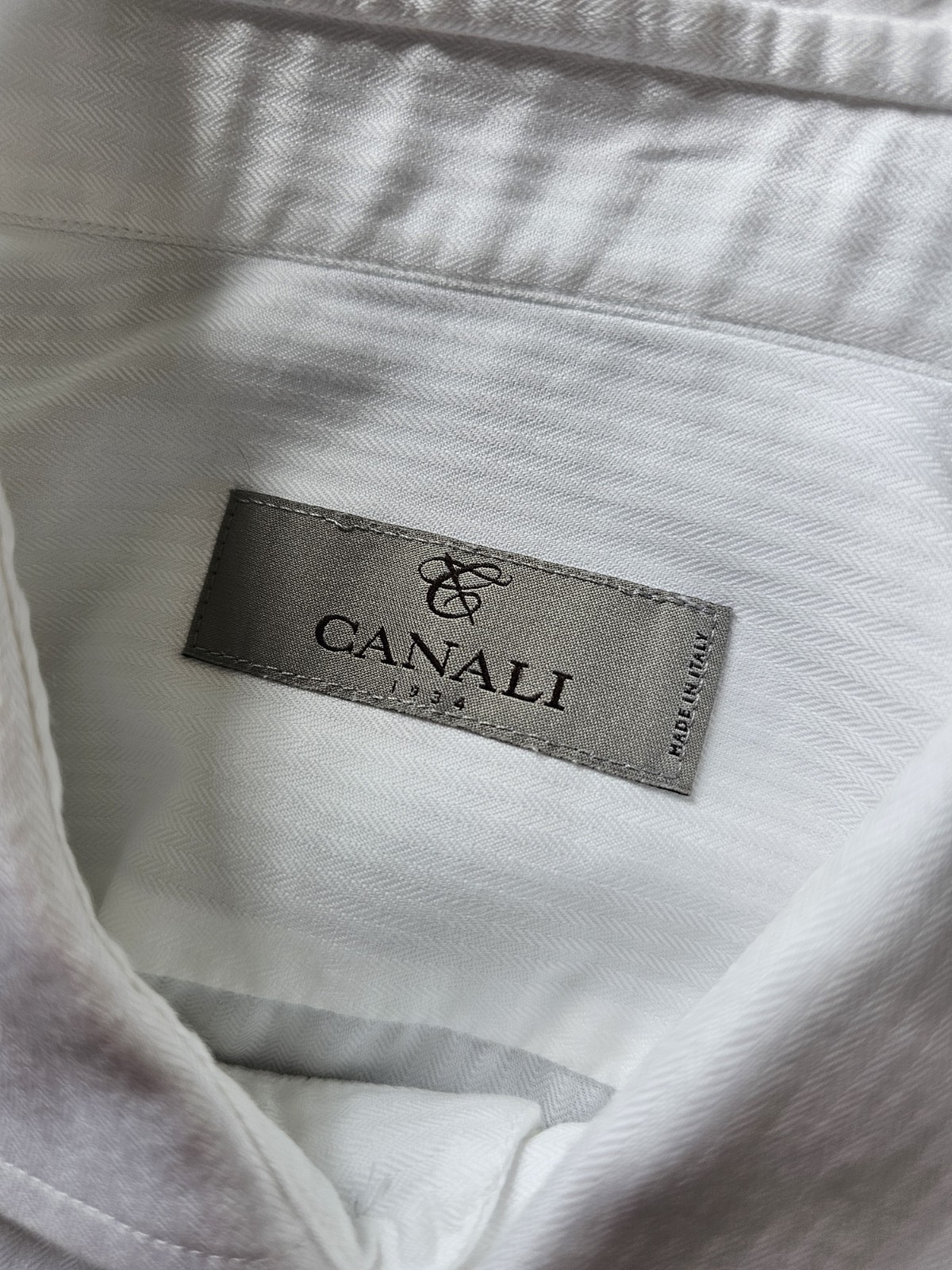 Canali White Dress Shirt 16/41 Double Cuff Herringbone Formal Regular *MINT*