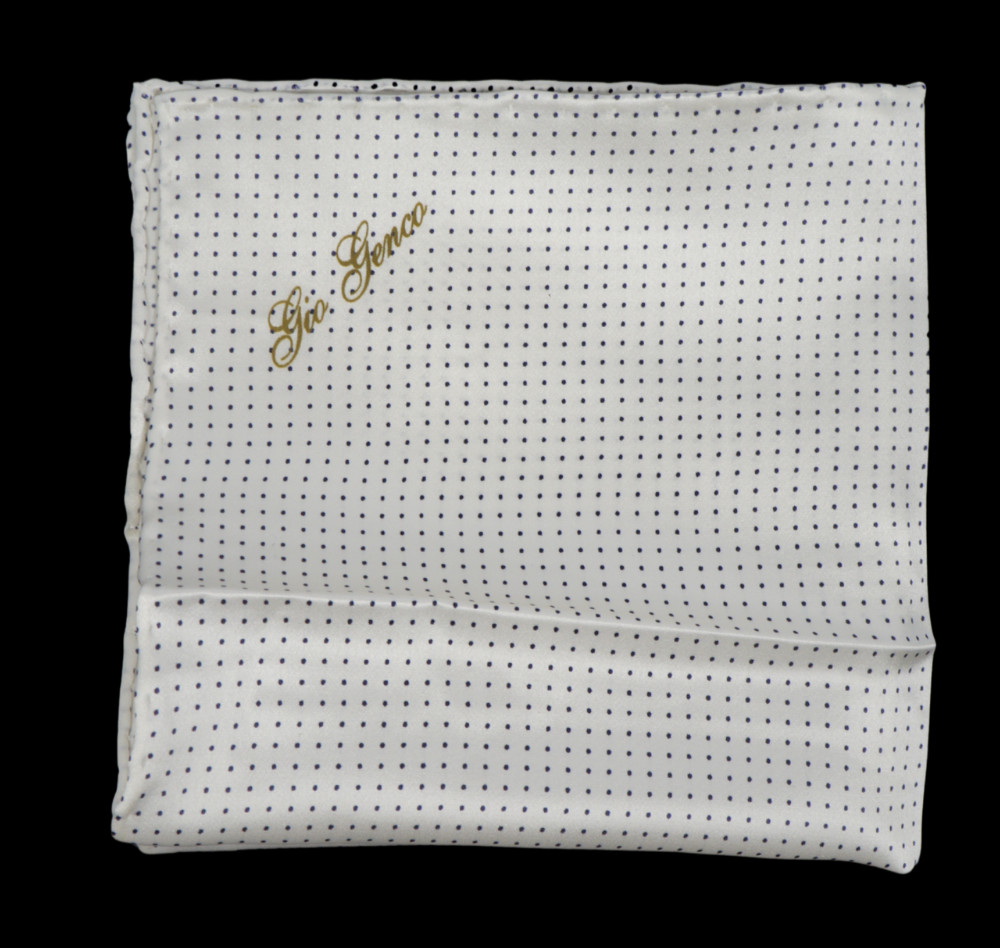 NWOT Italo Ferretti Satin White w Pin Dots Silk Pocket Square Italy 12″